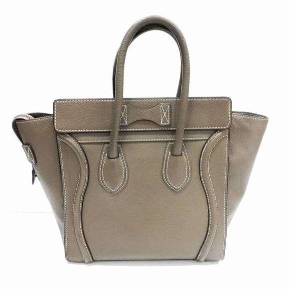 Celine Luggage Micro Shopper Handbag Leather Bag Tote Gray Beige Calf Women's - Picture 2 of 10